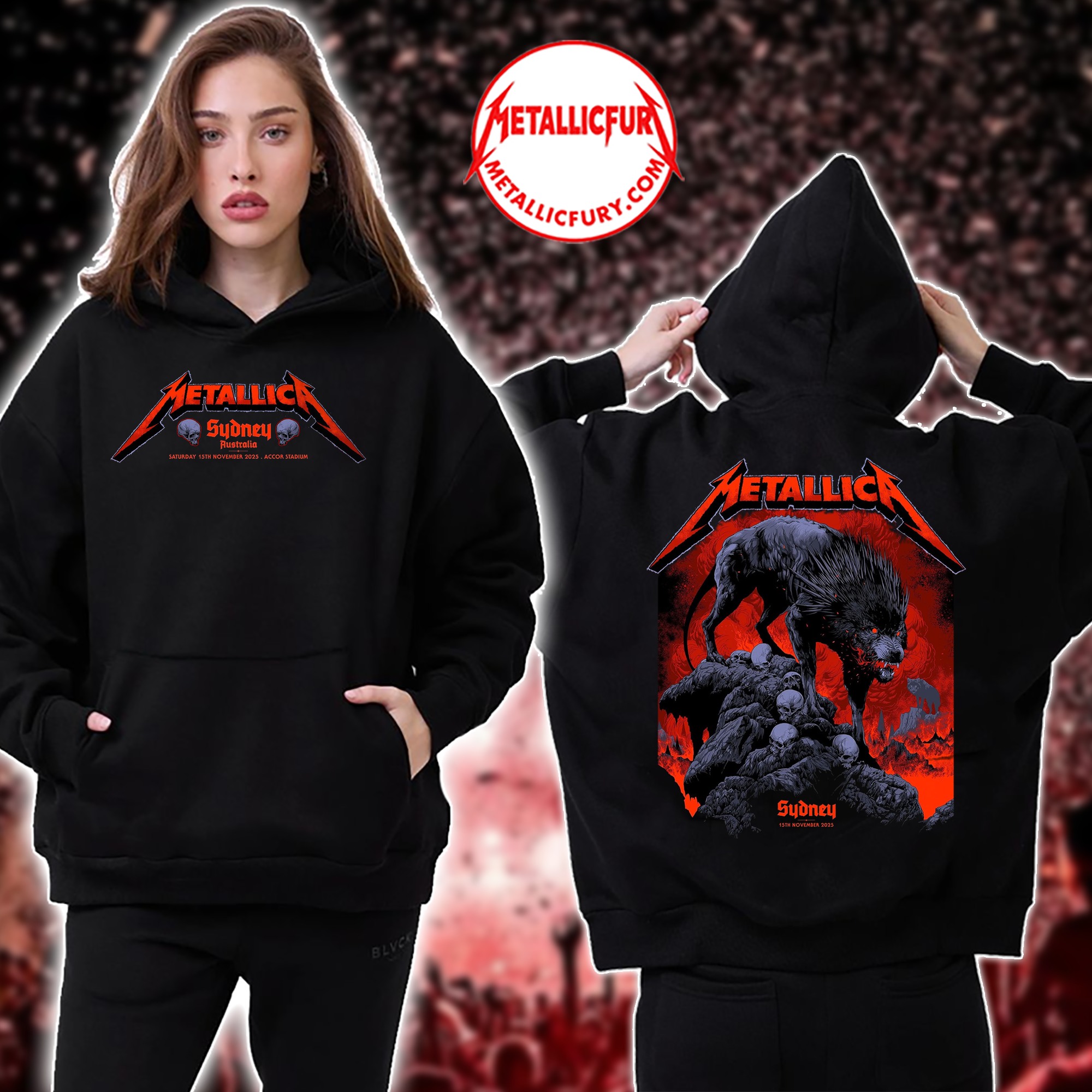 Metallica M72 Sydney Exclusive Pop-Up Event Hoodie – November 15, 2025 – Accor Stadium, Australia – Artwork by Ken Taylor