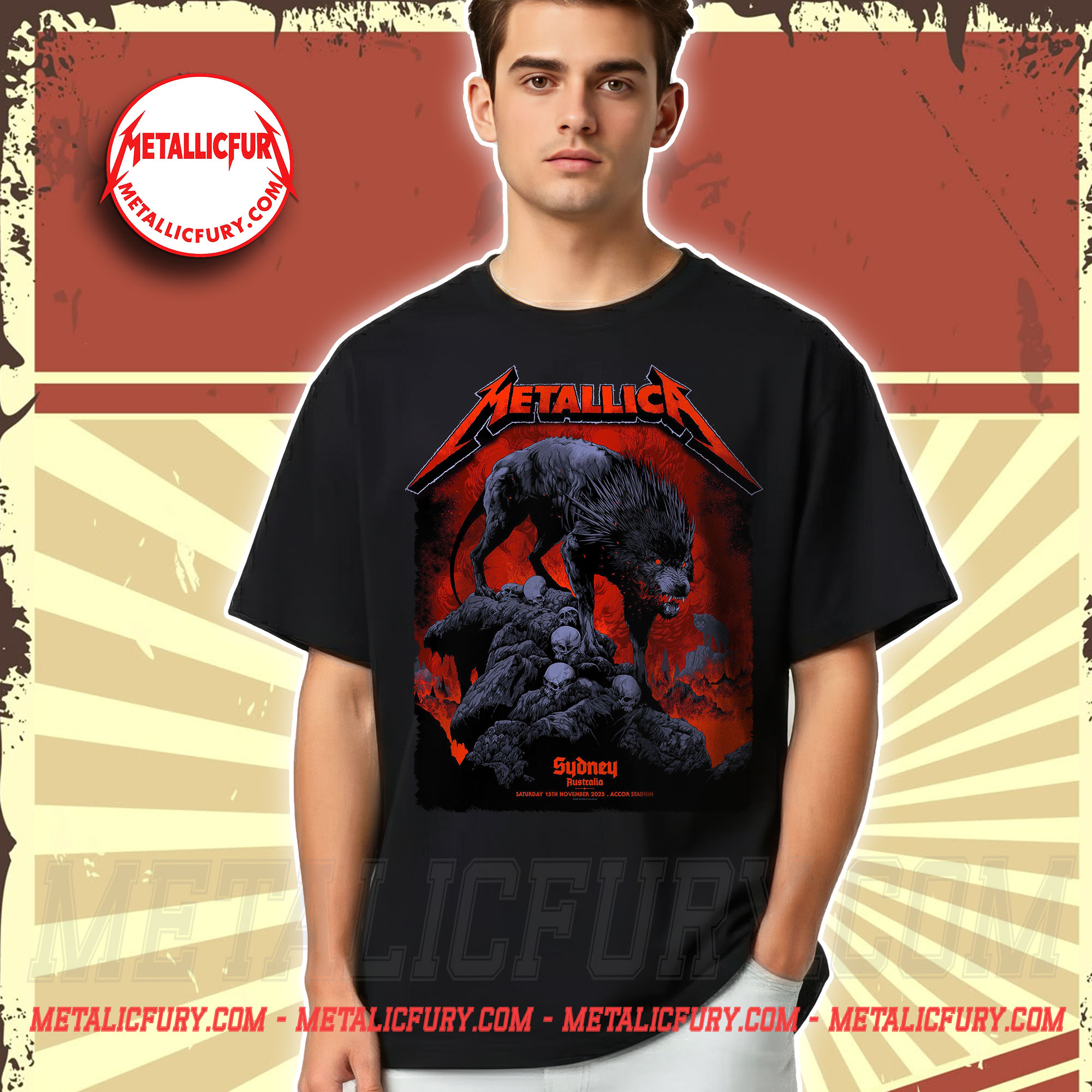 Metallica M72 Sydney Exclusive Pop Up Event T Shirt November 15 2025 Accor Stadium Australia Artwork by Ken Taylor