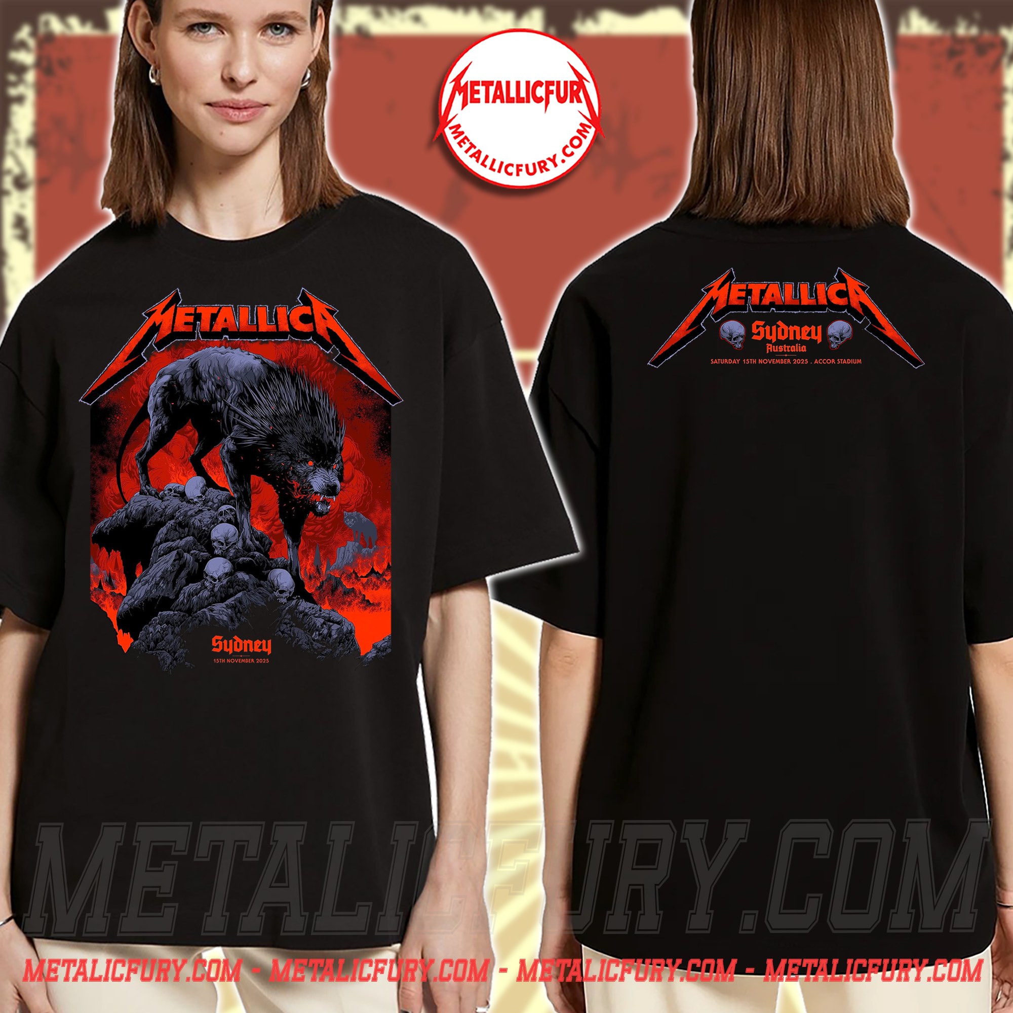 Metallica M72 Sydney Exclusive Pop Up Event Two Sided T Shirt November 15 2025 Accor Stadium Australia Artwork by Ken Taylor 2