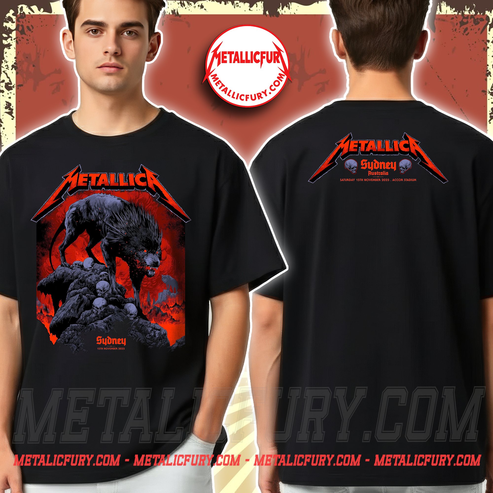 Metallica M72 Sydney Exclusive Pop Up Event Two Sided T Shirt November 15 2025 Accor Stadium Australia Artwork by Ken Taylor 3