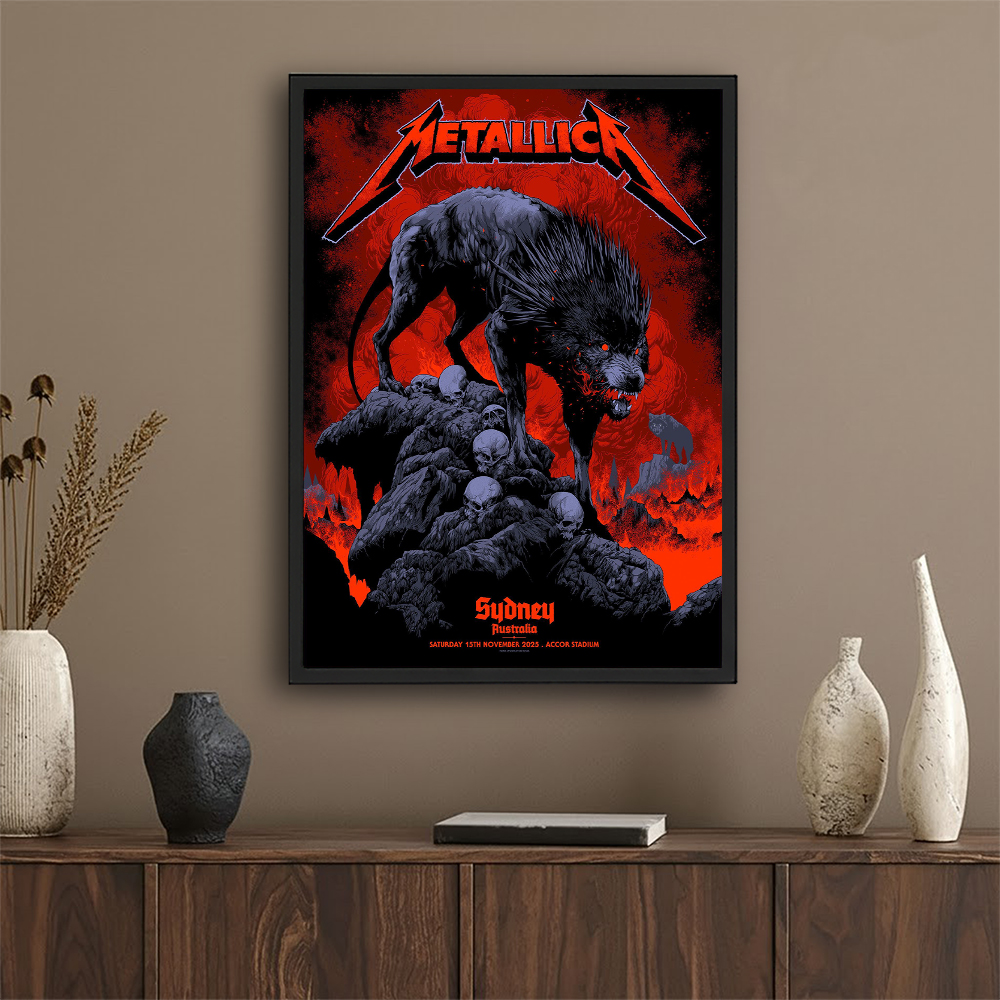 Metallica M72 Sydney Exclusive Pop-Up Poster – November 15, 2025 – Accor Stadium, Australia – Artwork by Ken Taylor – Canvas Home Decor