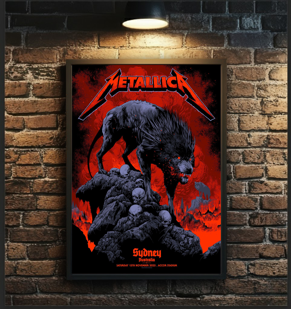 Metallica M72 Sydney Exclusive Pop-Up Poster – November 15, 2025 – Accor Stadium, Australia – Artwork by Ken Taylor – Canvas Home Decor
