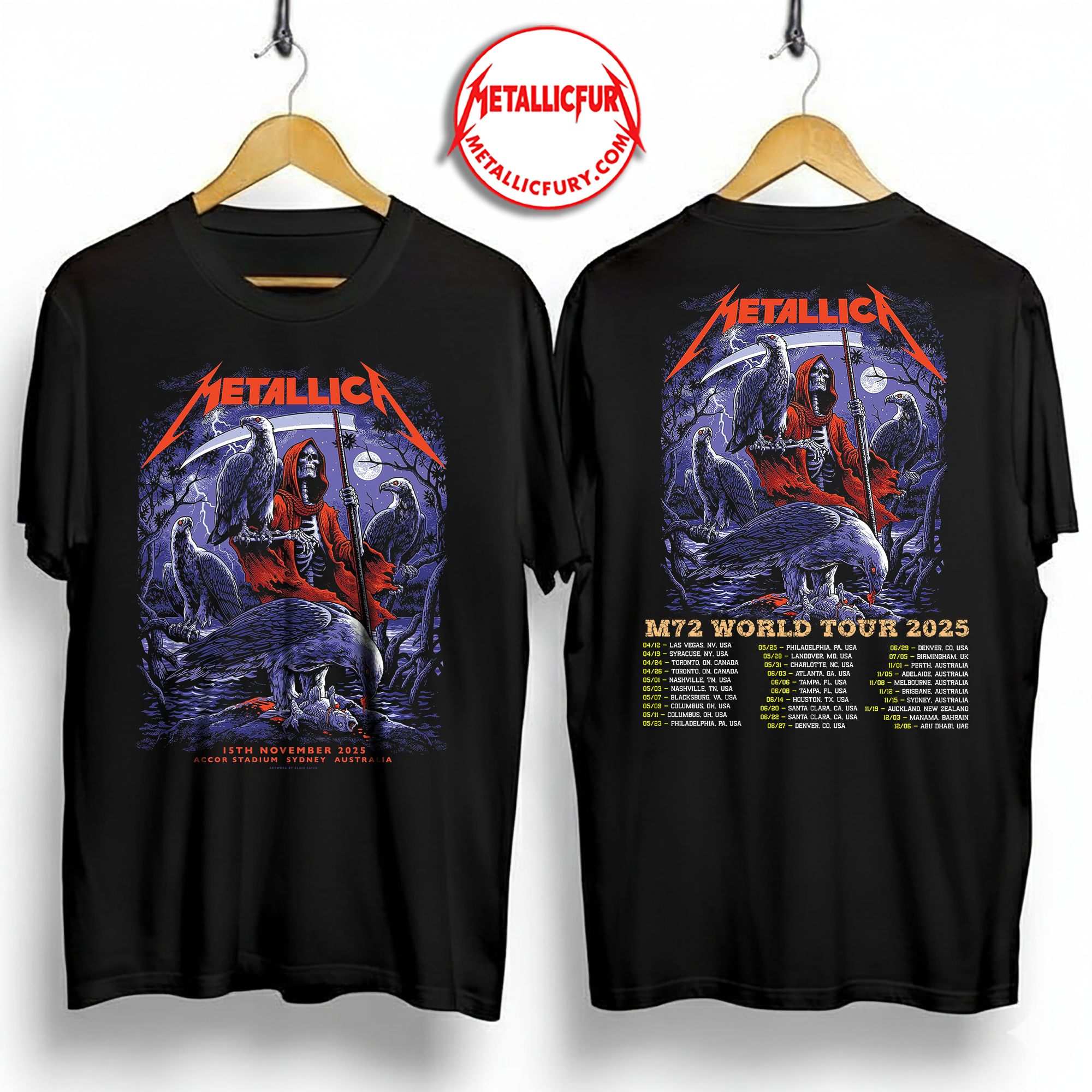 Metallica M72 Sydney T-Shirt – November 15, 2025 – Accor Stadium, Australia – Artwork by Blair Sayer