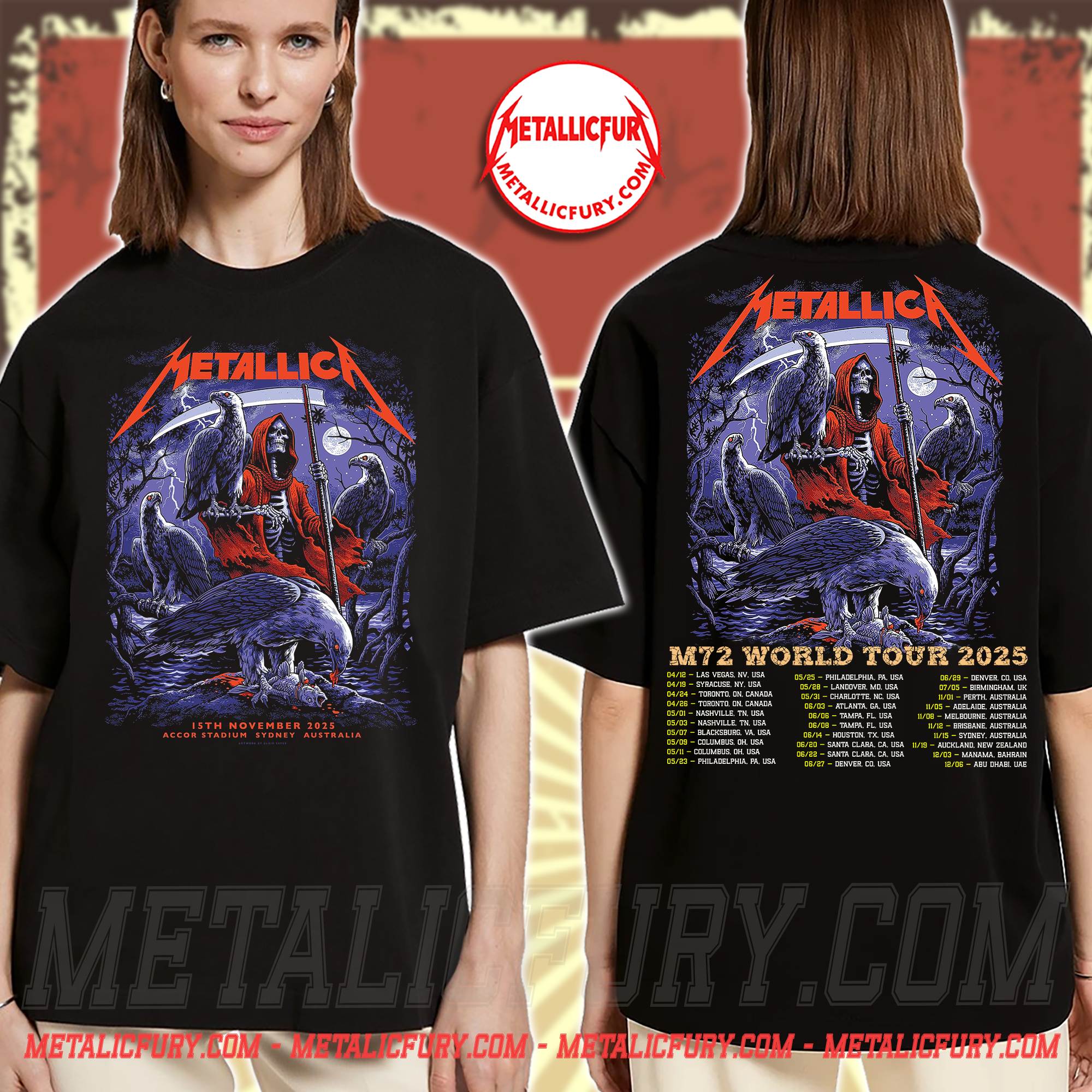Metallica M72 Sydney T Shirt November 15 2025 Accor Stadium Australia Artwork by Blair Sayer 3