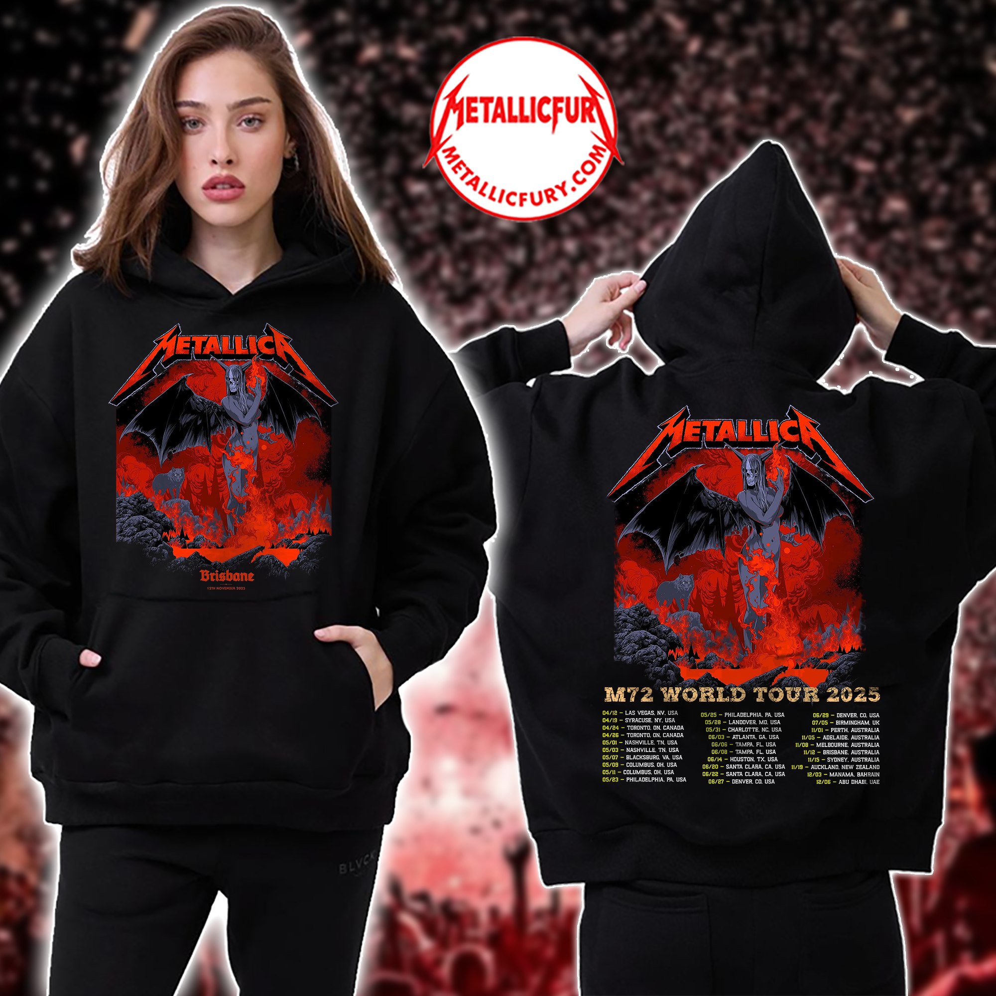 Metallica M72 Tour 2025 Hoodie Brisbane Australia November 12 2025 Artwork by Ken Taylor Suncorp Stadium 2