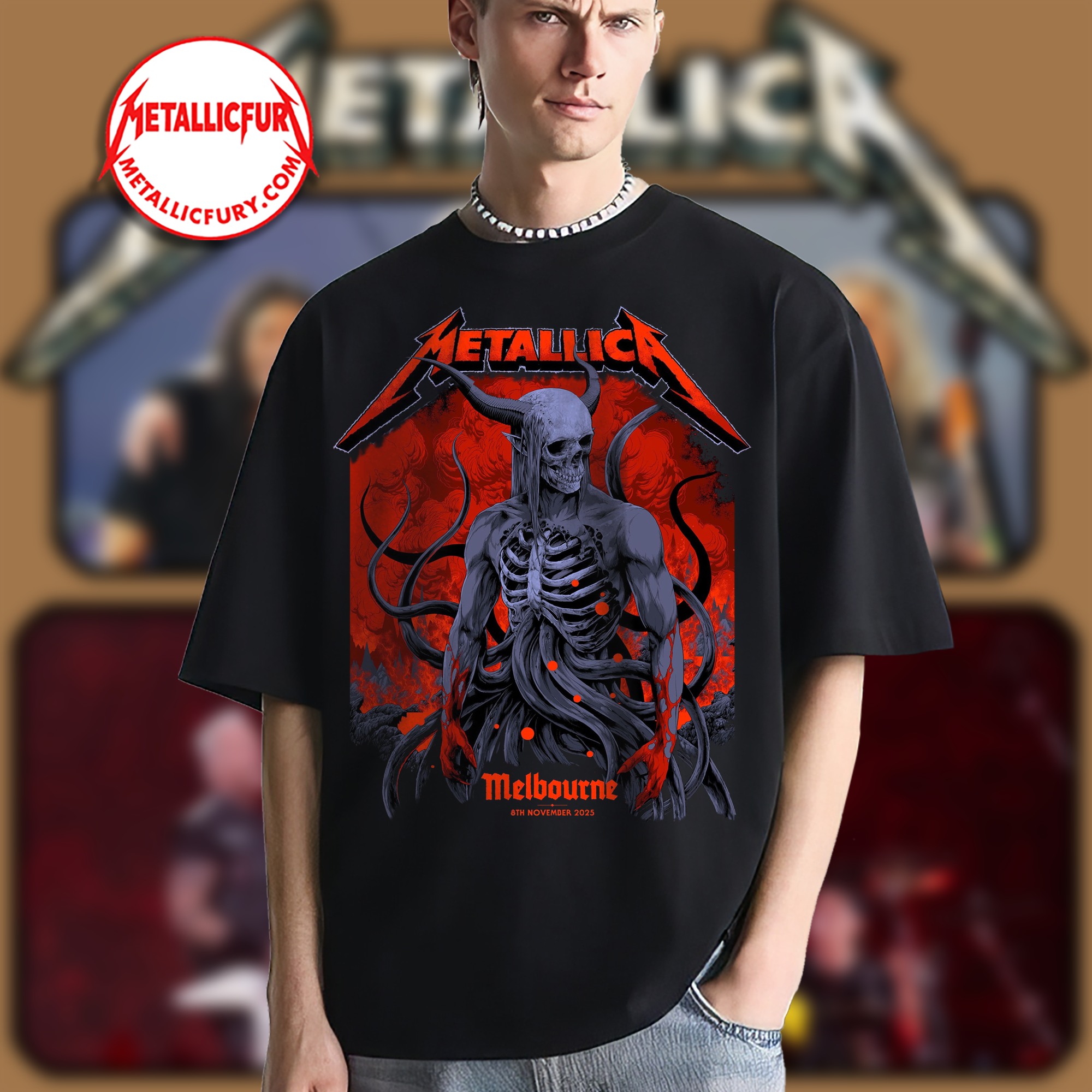 Metallica M72 Tour 2025 T Shirt Melbourne Australia November 8 2025 Skeletal Demon Artwork by Ken Taylor 1