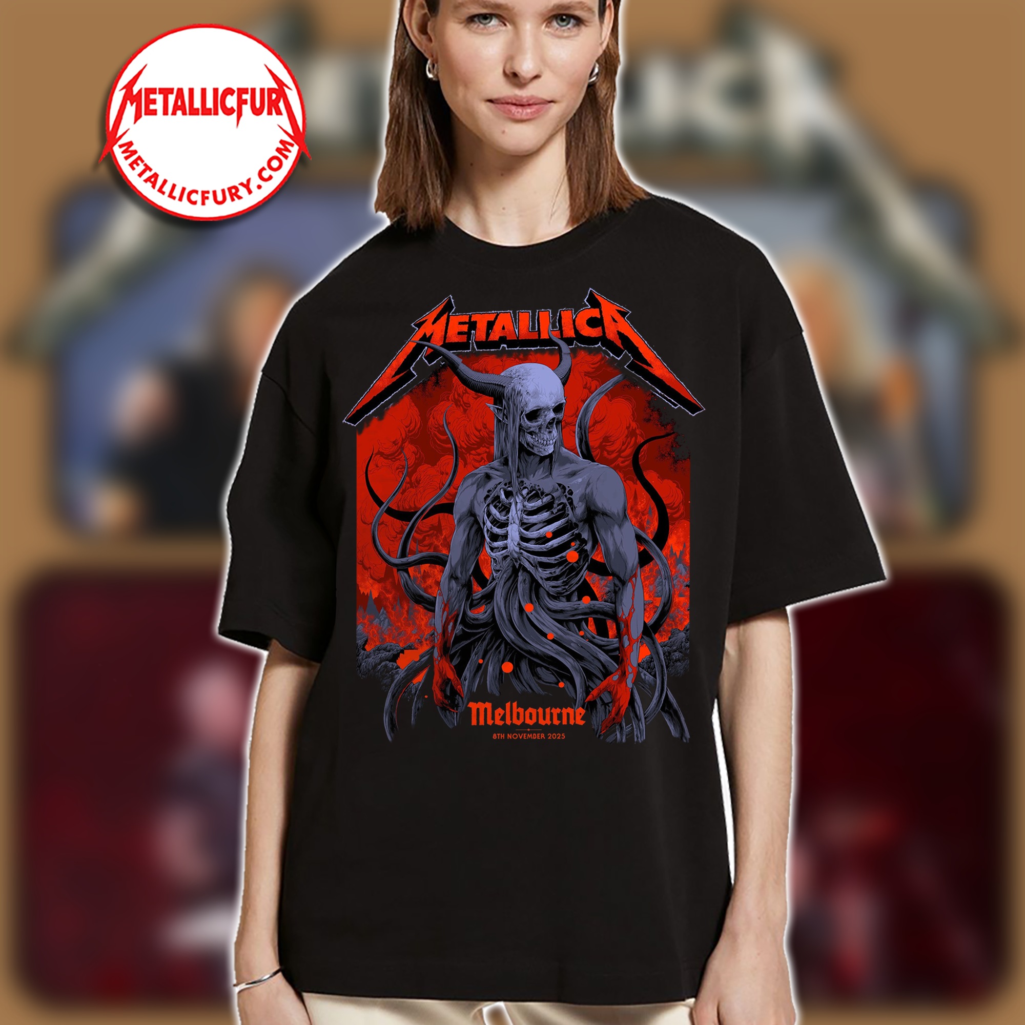 Metallica M72 Tour 2025 T Shirt Melbourne Australia November 8 2025 Skeletal Demon Artwork by Ken Taylor 2