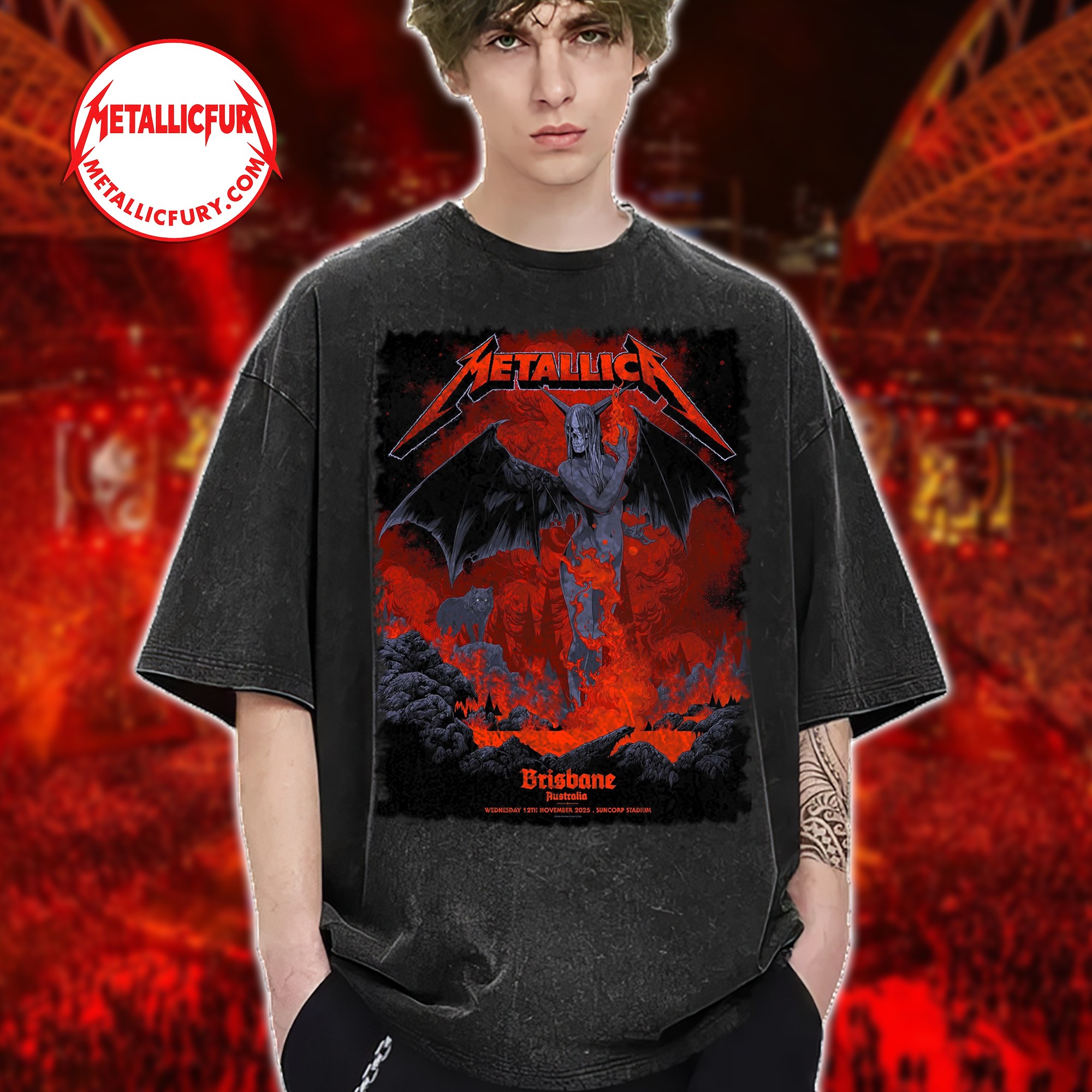 Metallica M72 Tour 2025 Washed T Shirt November 12 2025 Brisbane Australia Artwork by Ken Taylor Suncorp Stadium