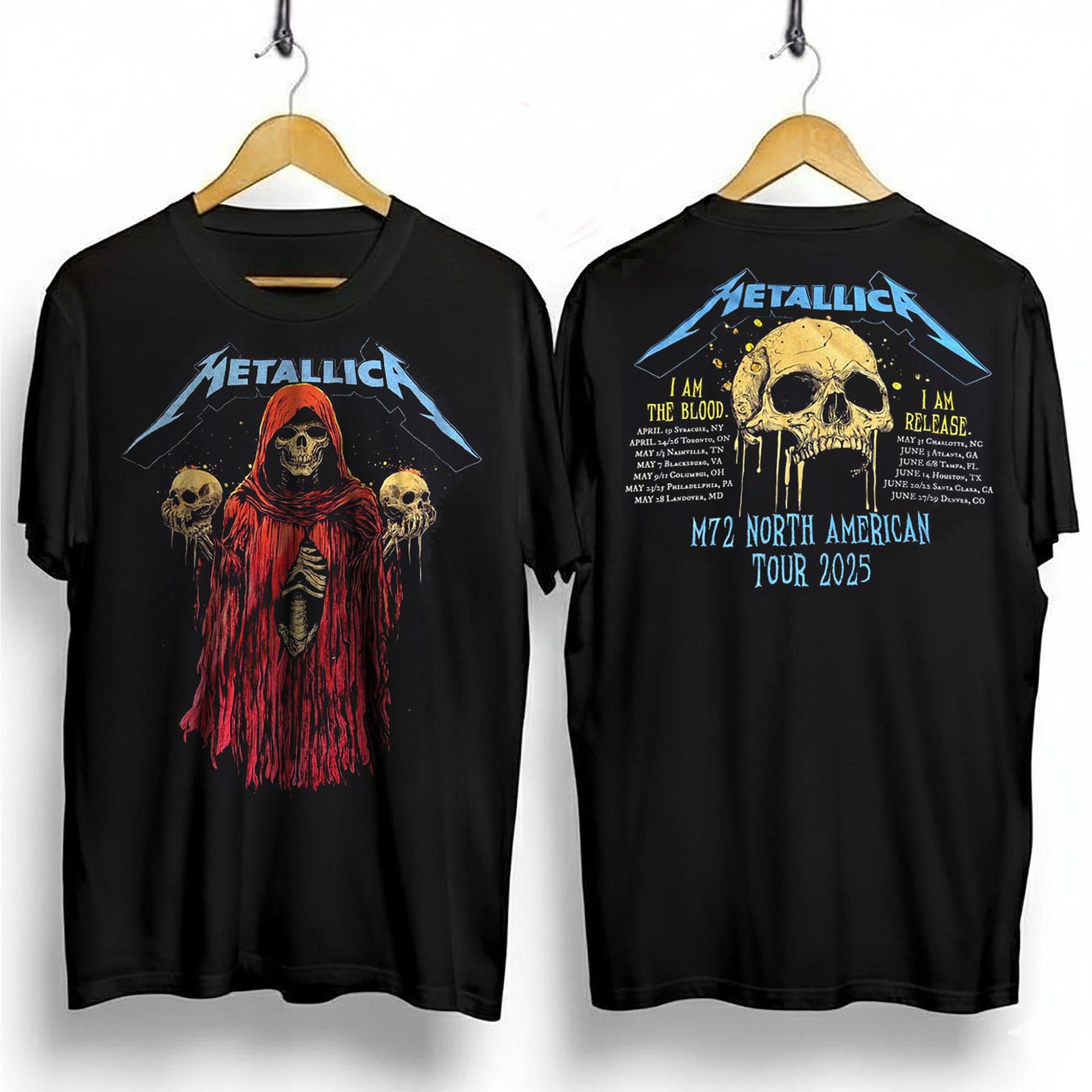 Metallica M72 Tour T Shirt North American Tour 2025 Tour Dates Skeleton Witch I Am The Blood I Am Release Two Sided Print 2