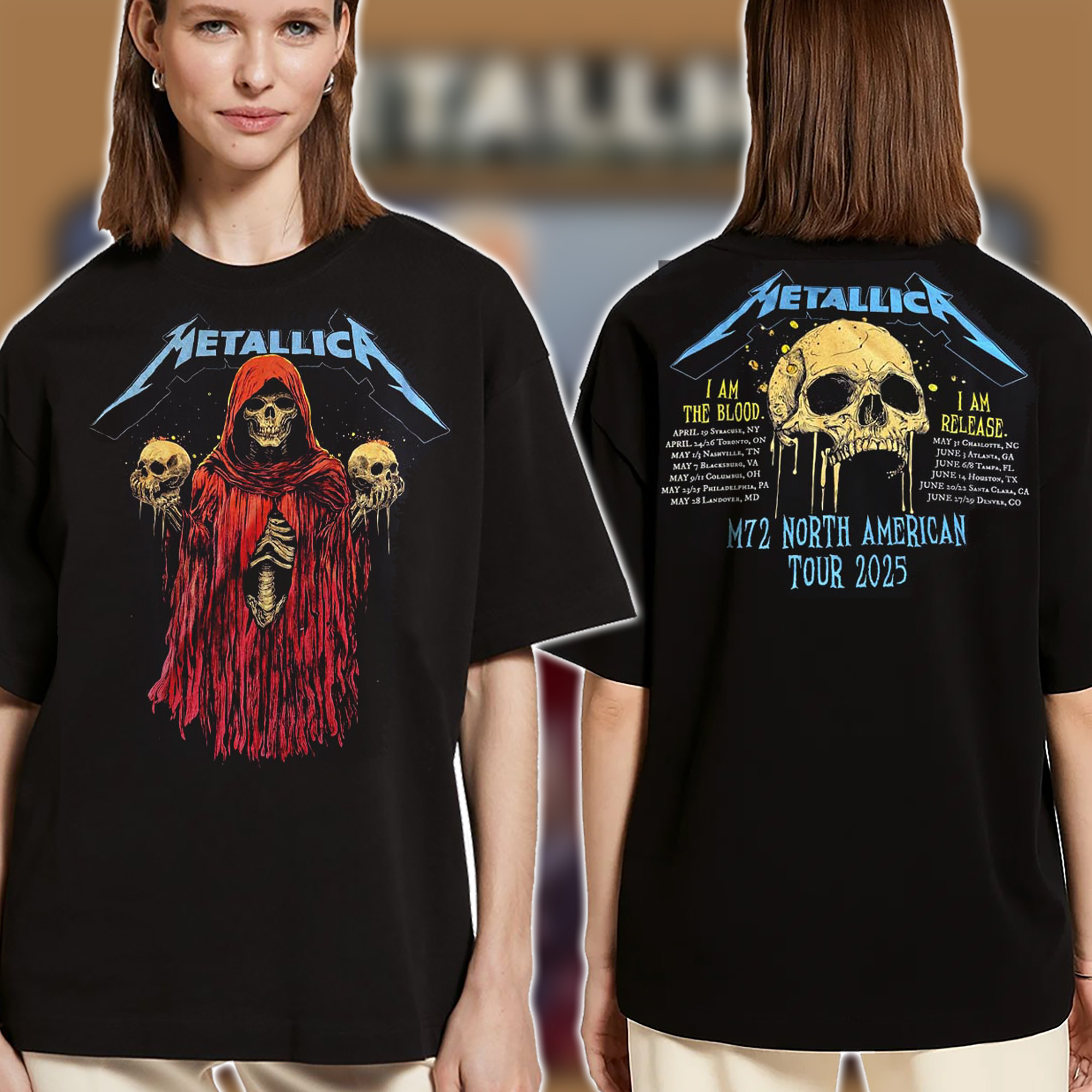 Metallica M72 Tour T Shirt North American Tour 2025 Tour Dates Skeleton Witch I Am The Blood I Am Release Two Sided Print 3