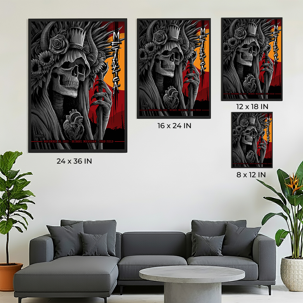 Metallica M72 Tour Detroit Night 1 Poster – Ford Field, Michigan – November 10 2023 – Artwork by Maxxer242 – Official Event Artwork