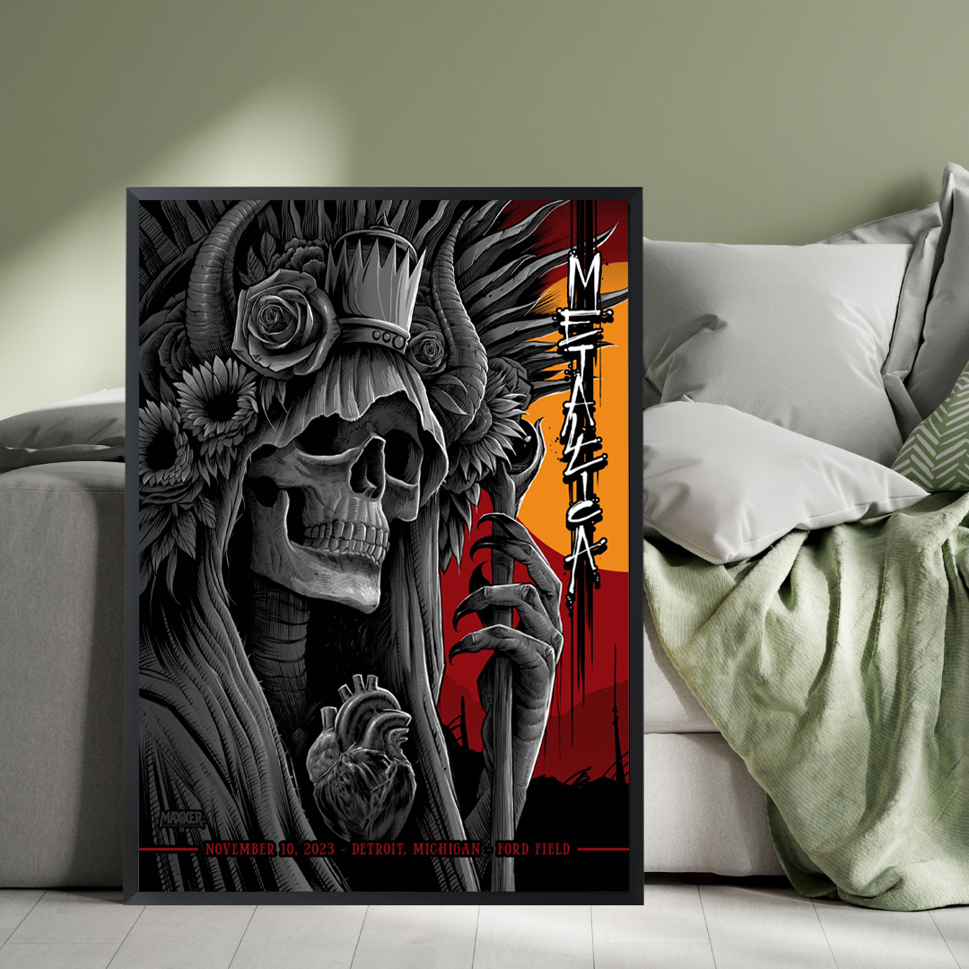 Metallica M72 Tour Detroit Night 1 Poster – Ford Field, Michigan – November 10 2023 – Artwork by Maxxer242 – Official Event Artwork