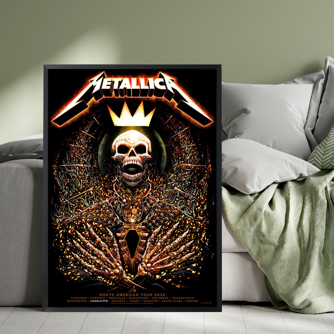 Metallica M72 Tour 2025 Charlotte Pop-Up Shop Poster – May 31, 2025 – Bank of America Stadium, Charlotte – Artwork by Miles Tsang