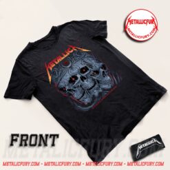Front view of Metallica M72 Tour Columbus Pop-Up Shop Exclusive Two-Sided T-Shirt – May 09, 2025 – Columbus, Ohio – Artwork by Maxx242 & Kathleen Goff