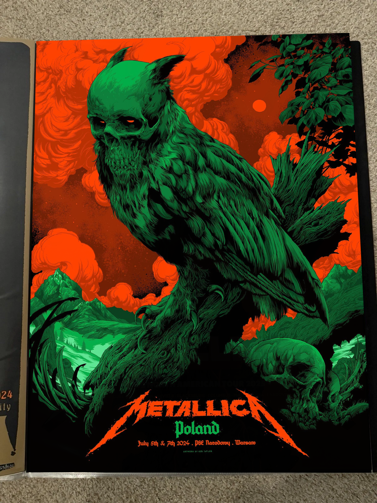 Metallica M72 Tour Warsaw Pop-Up Shop Poster – July 05 & 07, 2024 – PGE Narodowy, Poland – Artwork by Ken Taylor