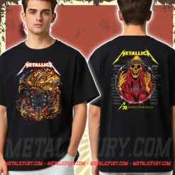 Metallica M72 World Tour T-Shirt 2023/2024 - Moth & Guitar / Flaming Skeleton - Double Sided Tee
