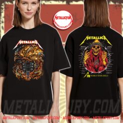 Metallica M72 World Tour T Shirt 2023 2024 Moth Guitar Flaming Skeleton Double Sided Tee 2