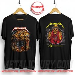 Metallica M72 World Tour T-Shirt 2023/2024 - Moth & Guitar / Flaming Skeleton - Double Sided Tee