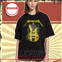 Metallica Yellow Bass Guitar & Green Lightning T-Shirt