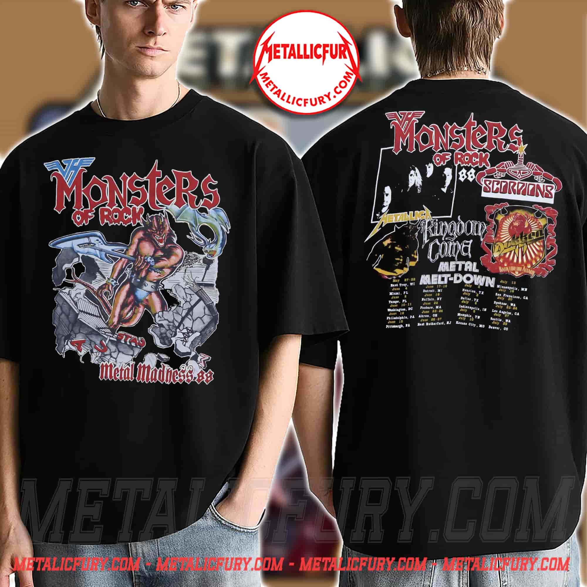 Vintage 1988 Monsters of Rock Tour T-Shirt - Metallica x Scorpions x Van Halen - Metal Madness Bootleg