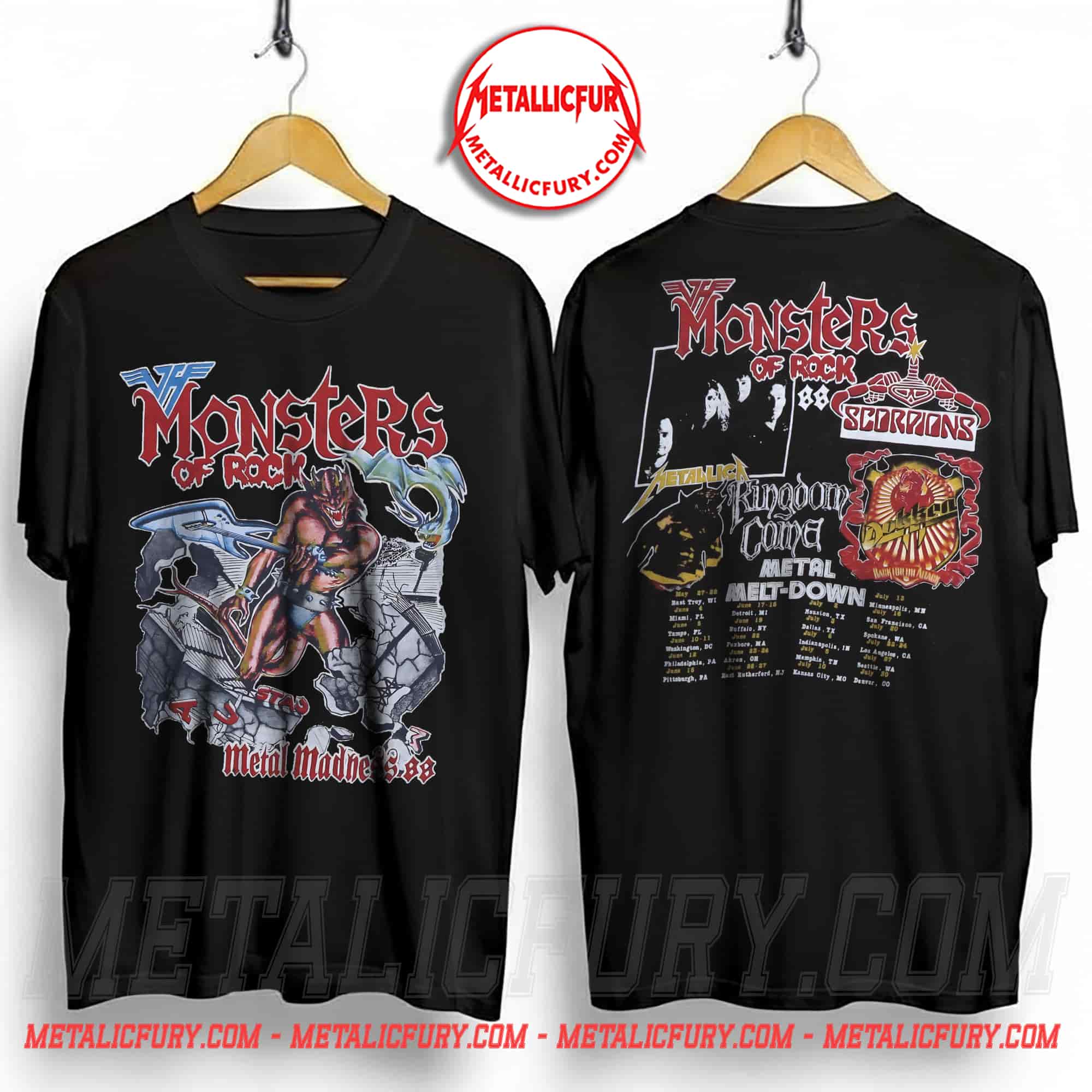 Vintage 1988 Monsters of Rock Tour T-Shirt - Metallica x Scorpions x Van Halen - Metal Madness Bootleg