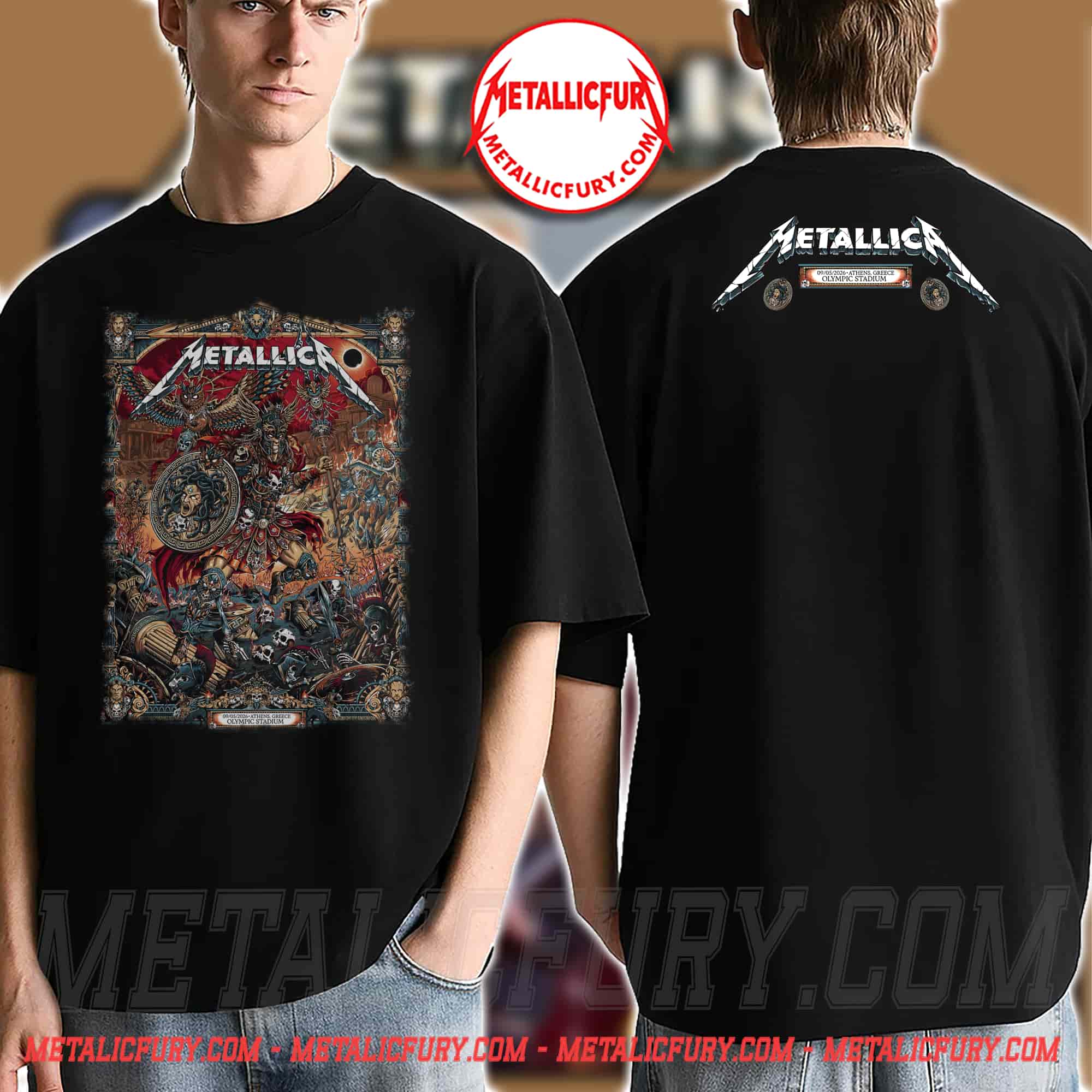 Metallica M72 Athens 2026 Venue Merch Tee - Olympic Stadium , Greece Two Sided T-Shirt