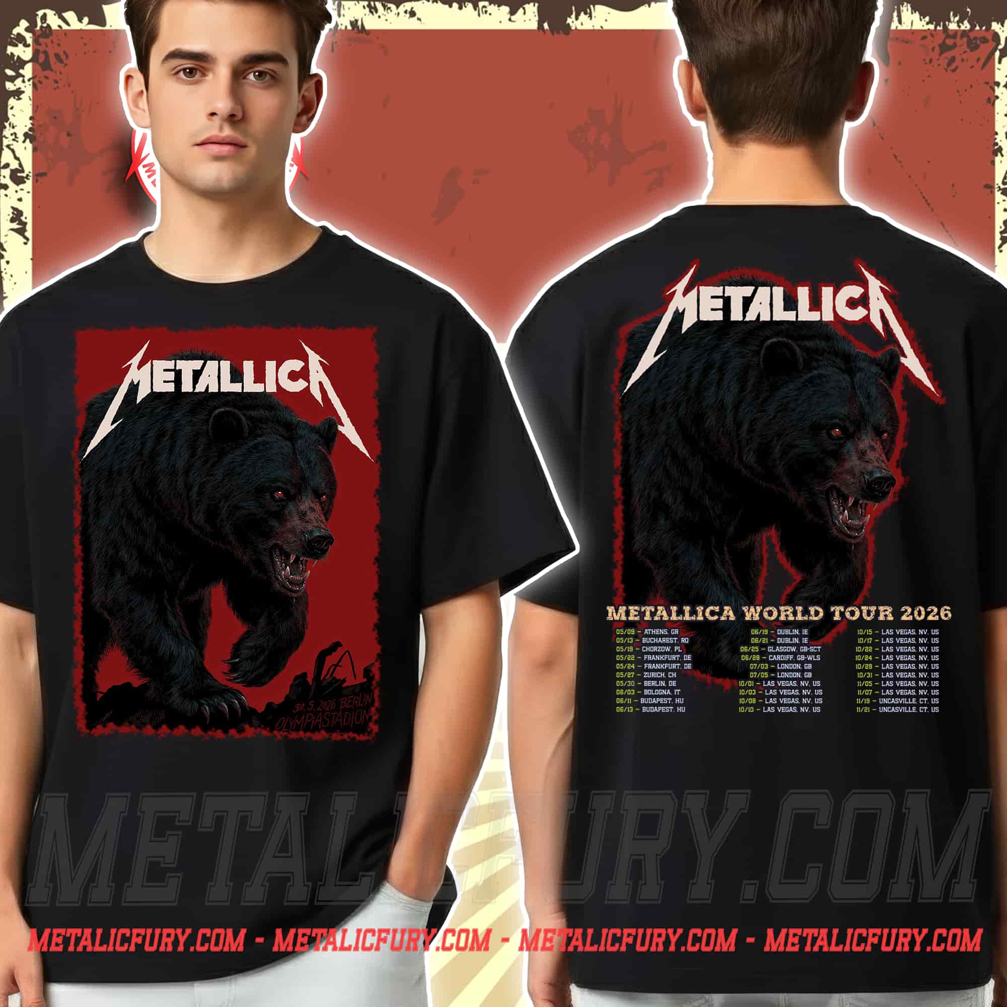 Metallica M72 Berlin 2026 Double-Sided T-Shirt – German Bear, May 30, 2026 at Olympiastadion, Germany