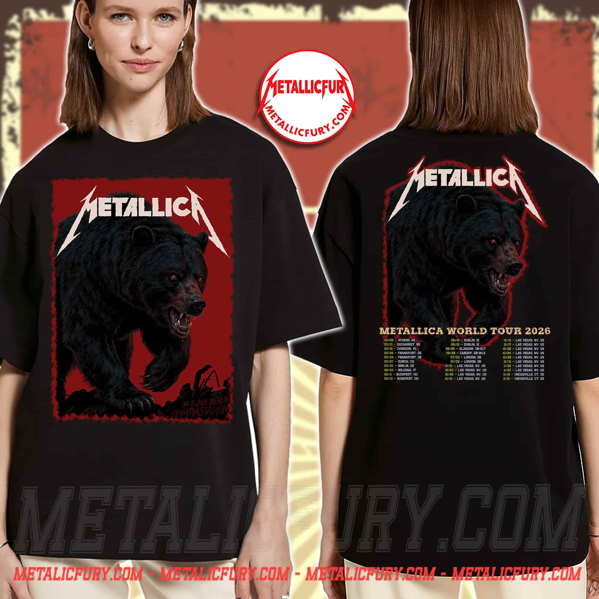 Metallica M72 Berlin 2026 Double-Sided T-Shirt – German Bear, May 30, 2026 at Olympiastadion, Germany