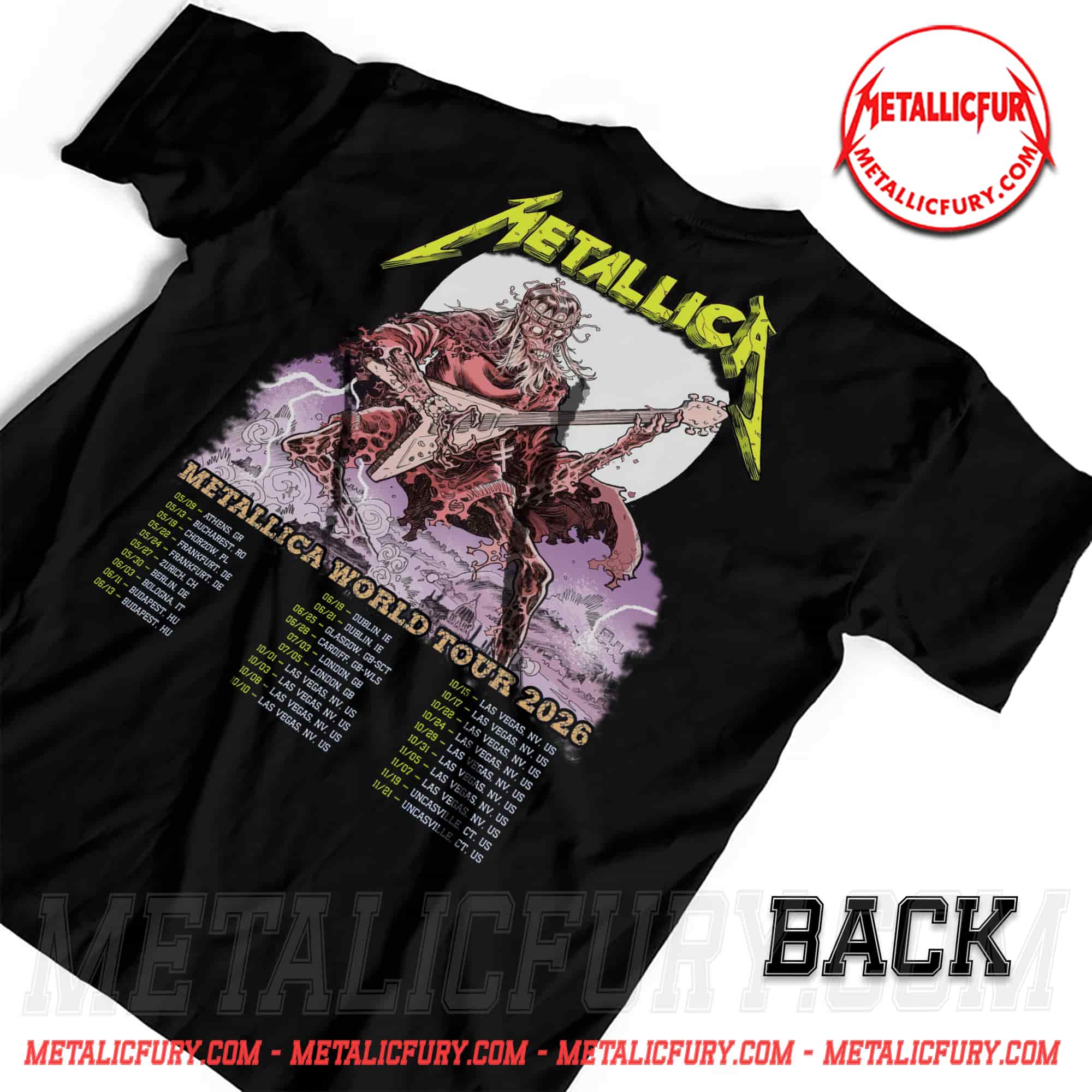 Metallica Budapest 2026 Double-Sided T-Shirt - Night 1, June 11 in Hungary - World Tour Backprint