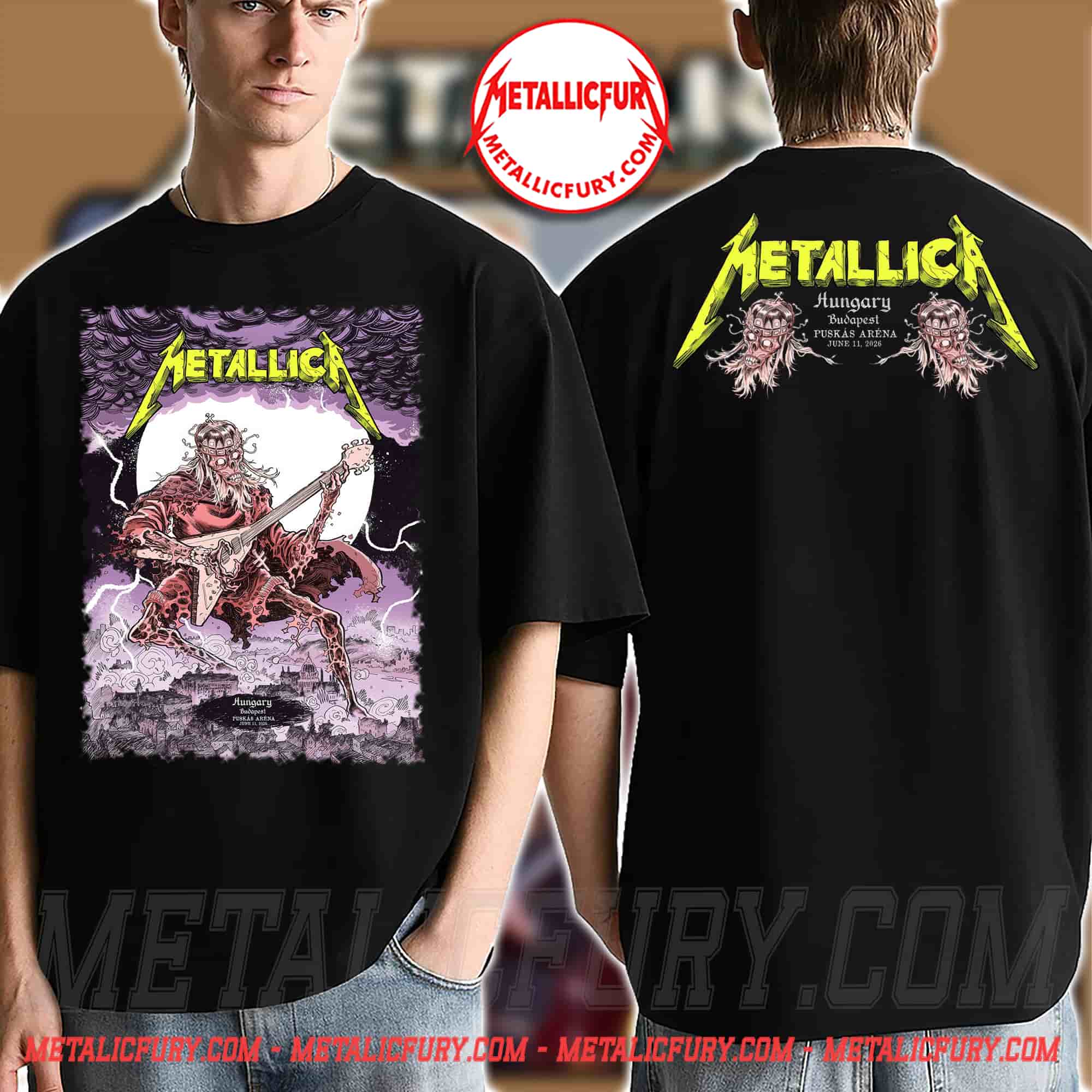 Metallica M72 Budapest 2026 Double Sided T-Shirt - June 11 Puskás Aréna, Hungary