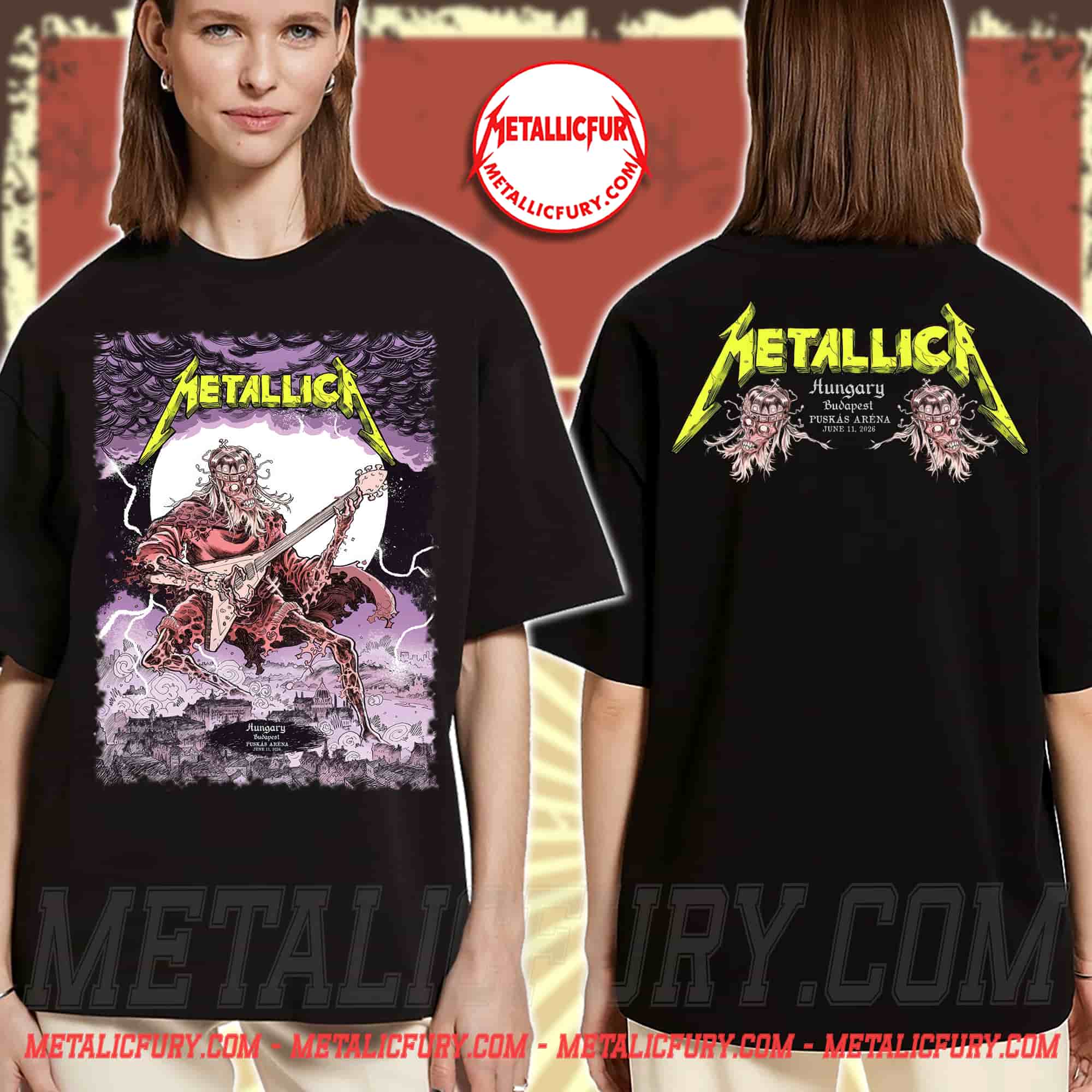 Metallica M72 Budapest 2026 Double Sided T-Shirt - June 11 Puskás Aréna, Hungary