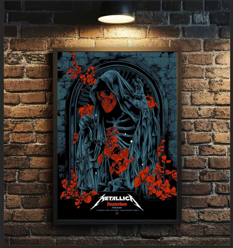 Metallica M72 Amsterdam 2023 Poster – Night 1, April 27 – Johan Cruijff Arena – Artwork by Ken Taylor
