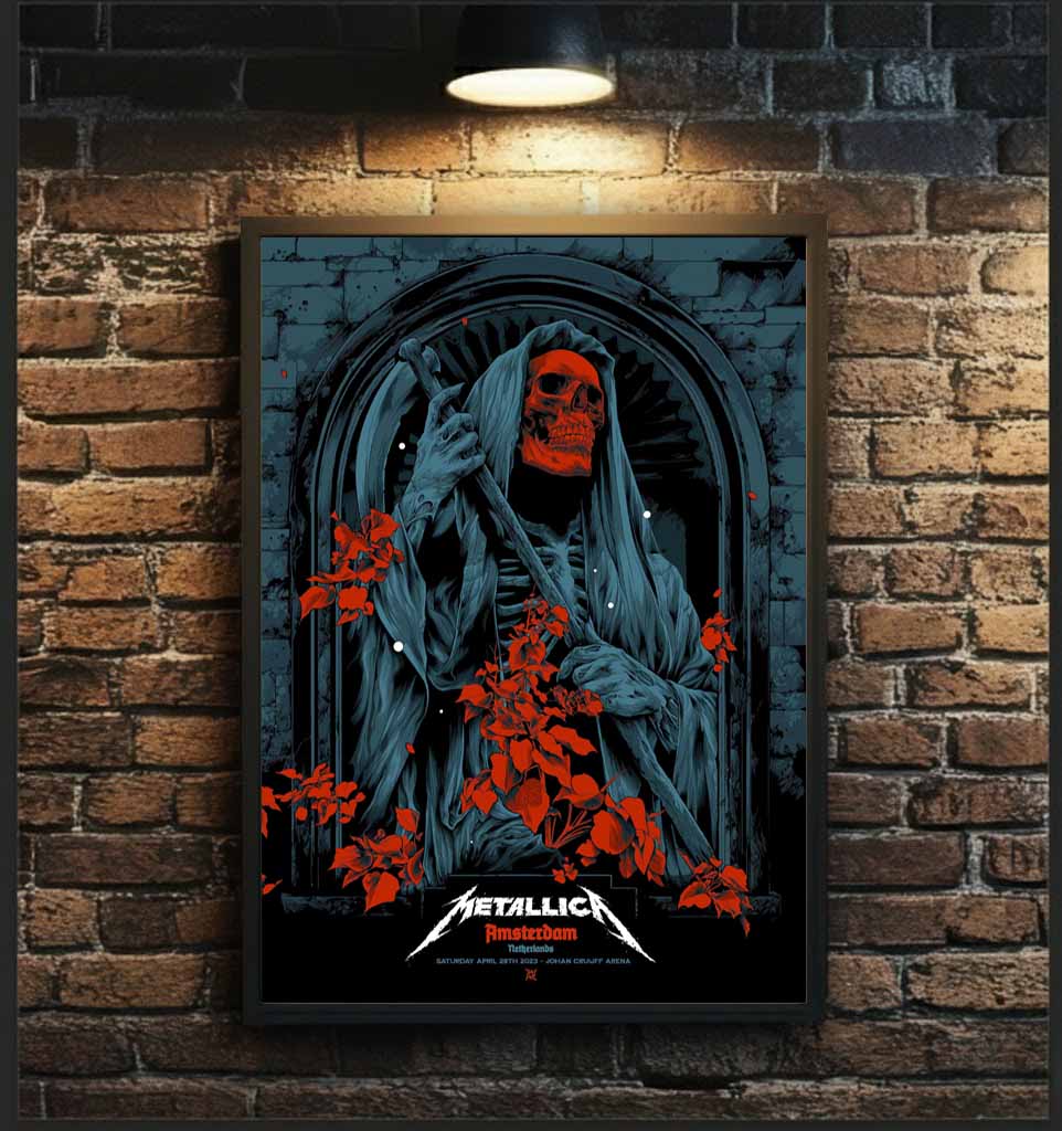 Metallica M72 Amsterdam 2023 Poster — Night 2, April 29, Johan Cruijff Arena — Artwork by Ken Taylor