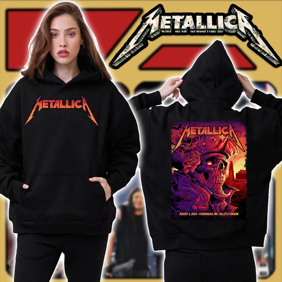 Metallica M72 Foxborough 2024 Night 1 Hoodie - Patriot Skull Graphic Black