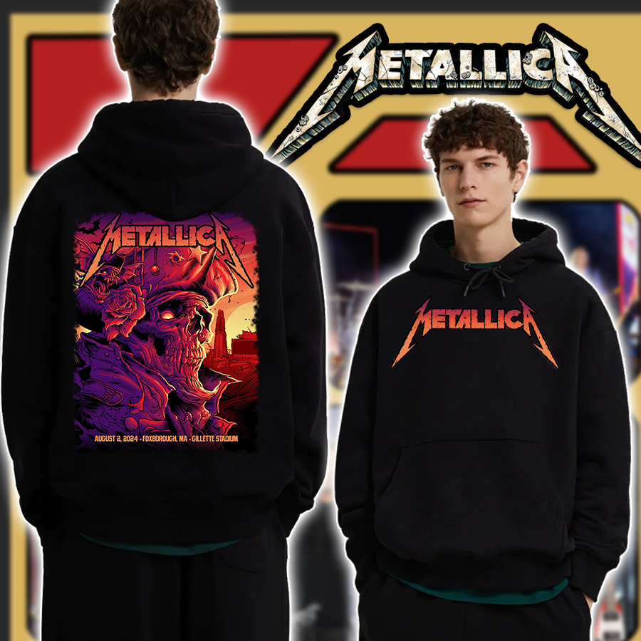 Metallica M72 Foxborough 2024 Night 1 Hoodie - Patriot Skull Graphic Black