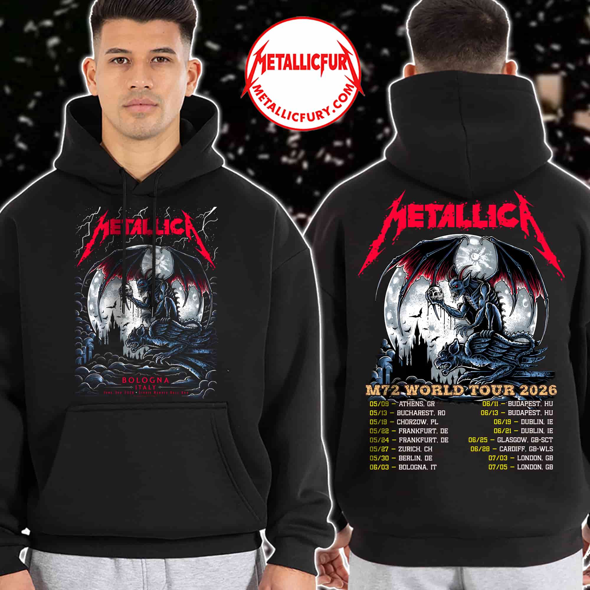 Metallica M72 Bologna Italy 2026 Gargoyle Hoodie