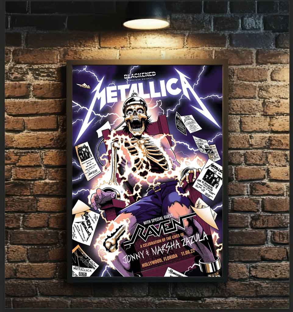 Metallica M72 Hollywood Florida 2022 Poster - Thrash Metal Lightning Storm