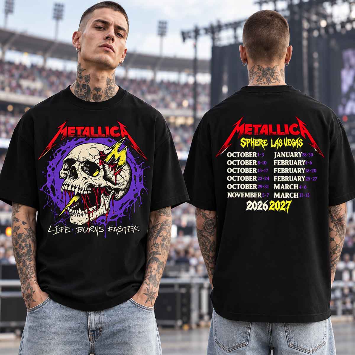 Metallica Sphere Las Vegas 2026 2027 Lightning Skull T-Shirt
