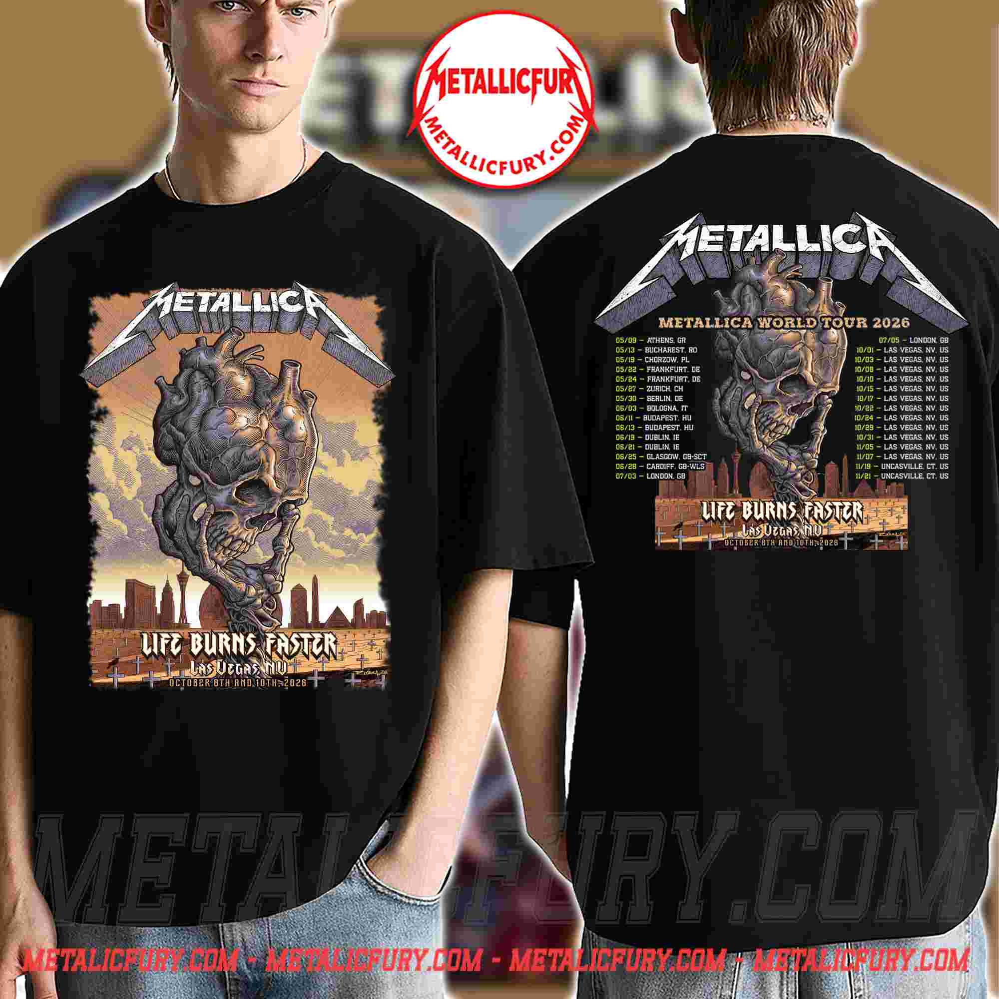 Metallica Sphere Las Vegas 2026 Skull Heart T-Shirt - Oct 8 & 10
