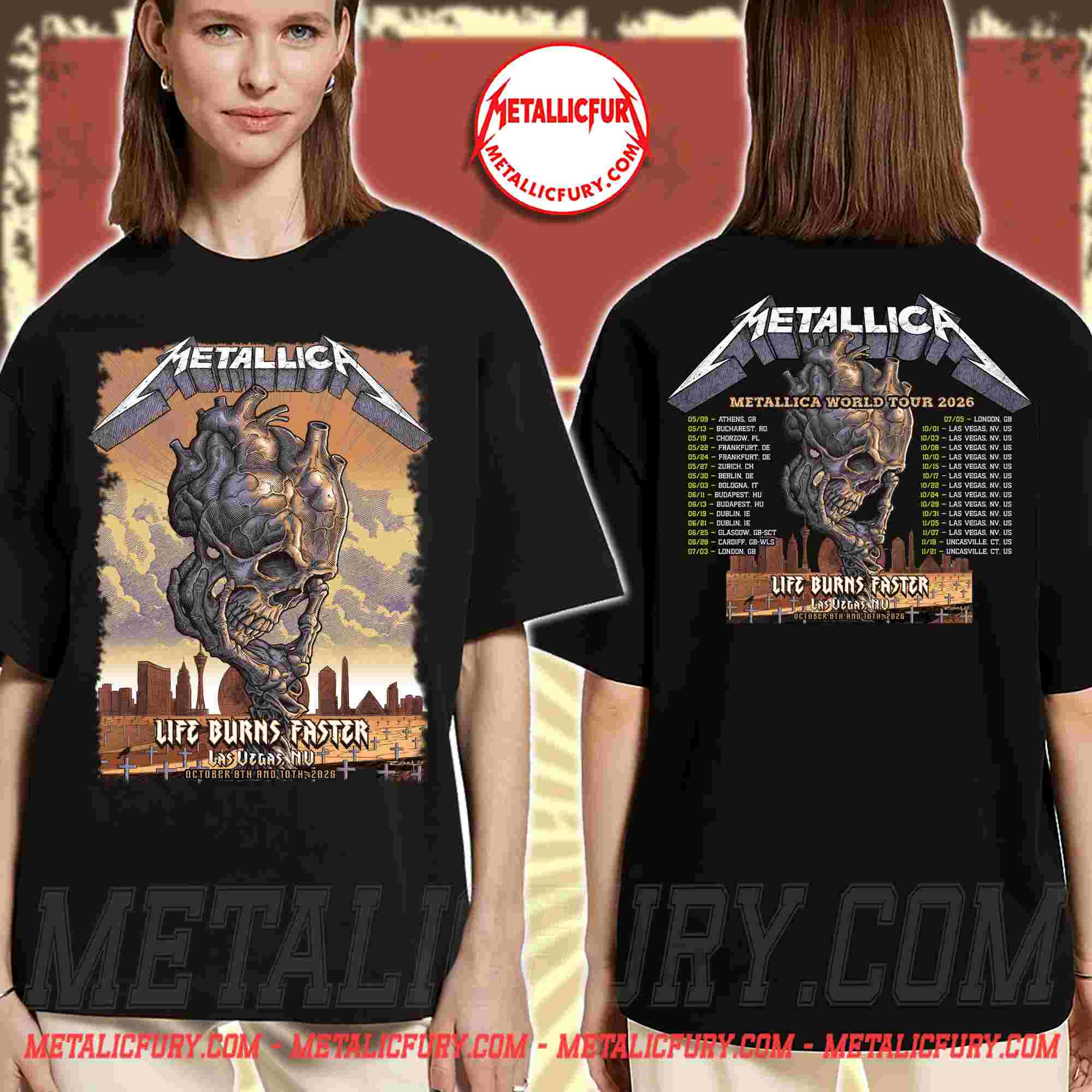 Metallica Sphere Las Vegas 2026 Skull Heart T-Shirt - Oct 8 & 10