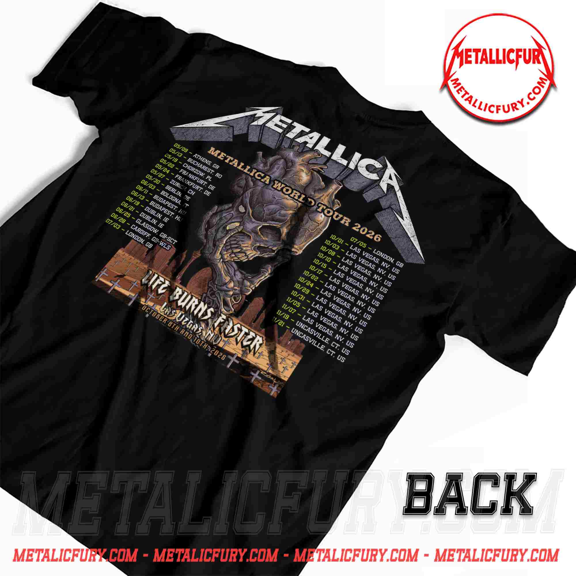 Metallica Sphere Las Vegas 2026 Skull Heart T-Shirt - Oct 8 & 10