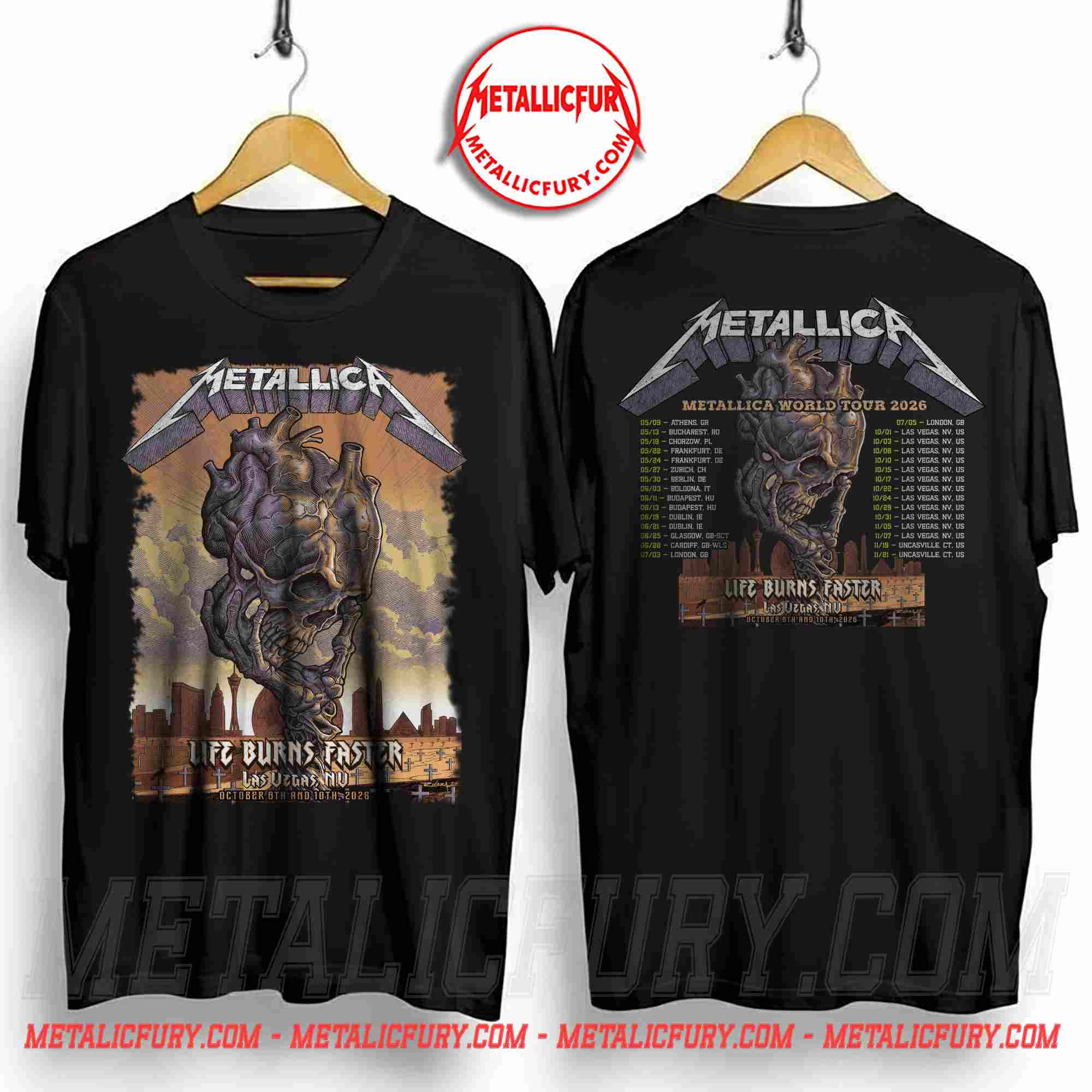 Metallica Sphere Las Vegas 2026 Skull Heart T-Shirt - Oct 8 & 10